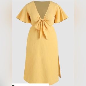 Cider Solid Bow Cut out Yellow Midi